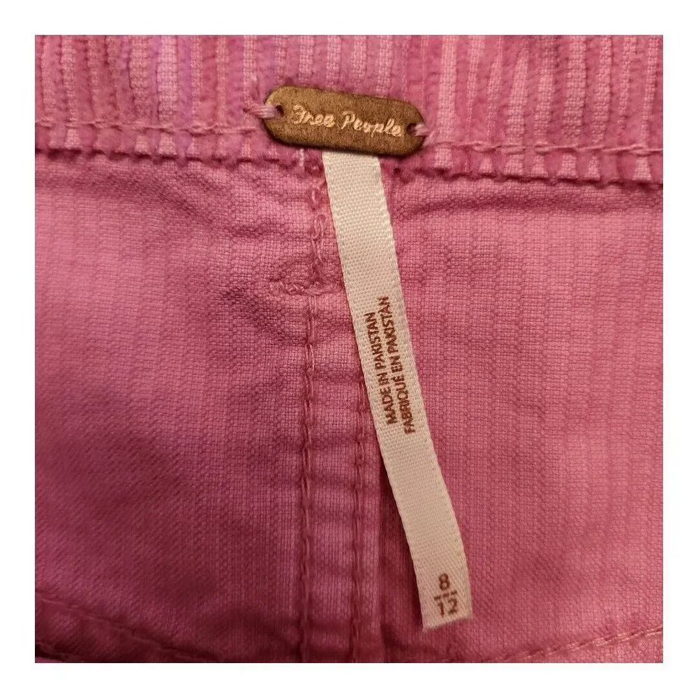 NWT FREE PEOPLE‎ Pink Frosting Button-Down Mini Skirt Size 8 Corduroy Pockets